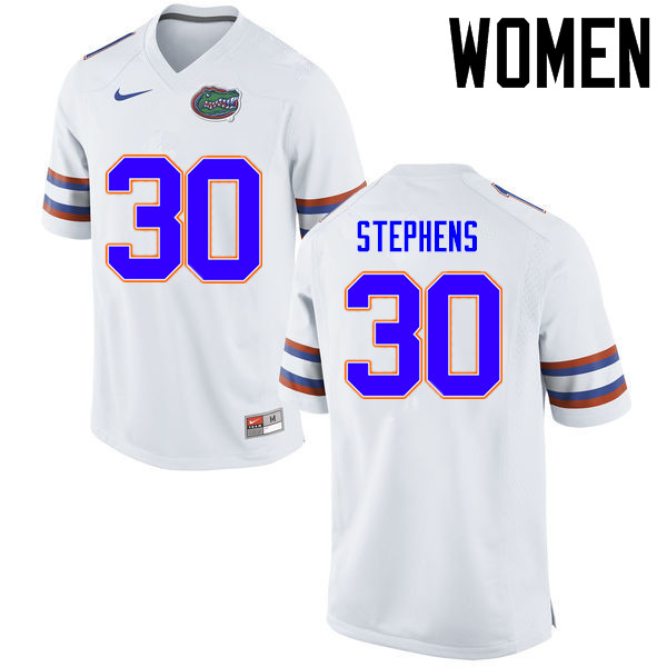 Women Florida Gators #30 Garrett Stephens College Football Jerseys Sale-White - Click Image to Close